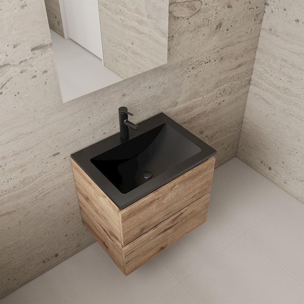 Gliss Design wastafelmeubel 60 cm Sonoma Choco met wastafel mat zwart Gliss Design wastafelmeubel 60 cm Sonoma Choco met wastafel mat zwart