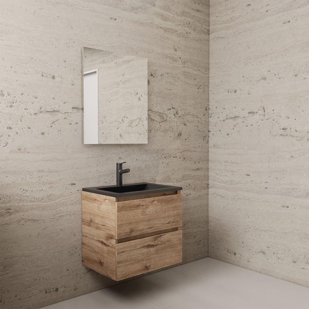 Gliss Design wastafelmeubel 60 cm Sonoma Choco met wastafel mat zwart Gliss Design wastafelmeubel 60 cm Sonoma Choco met wastafel mat zwart