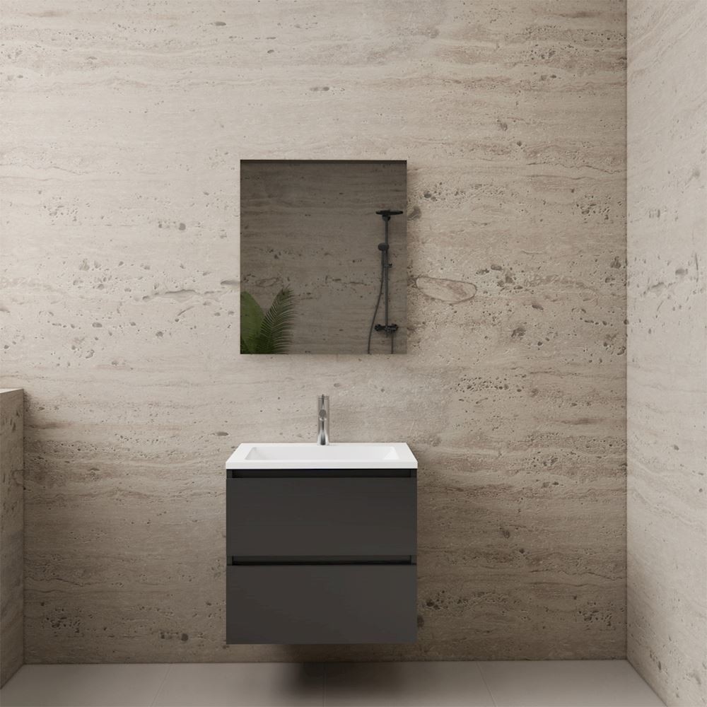 Gliss Design wastafelmeubel 60 cm antraciet hoogglans met wastafel glans wit
