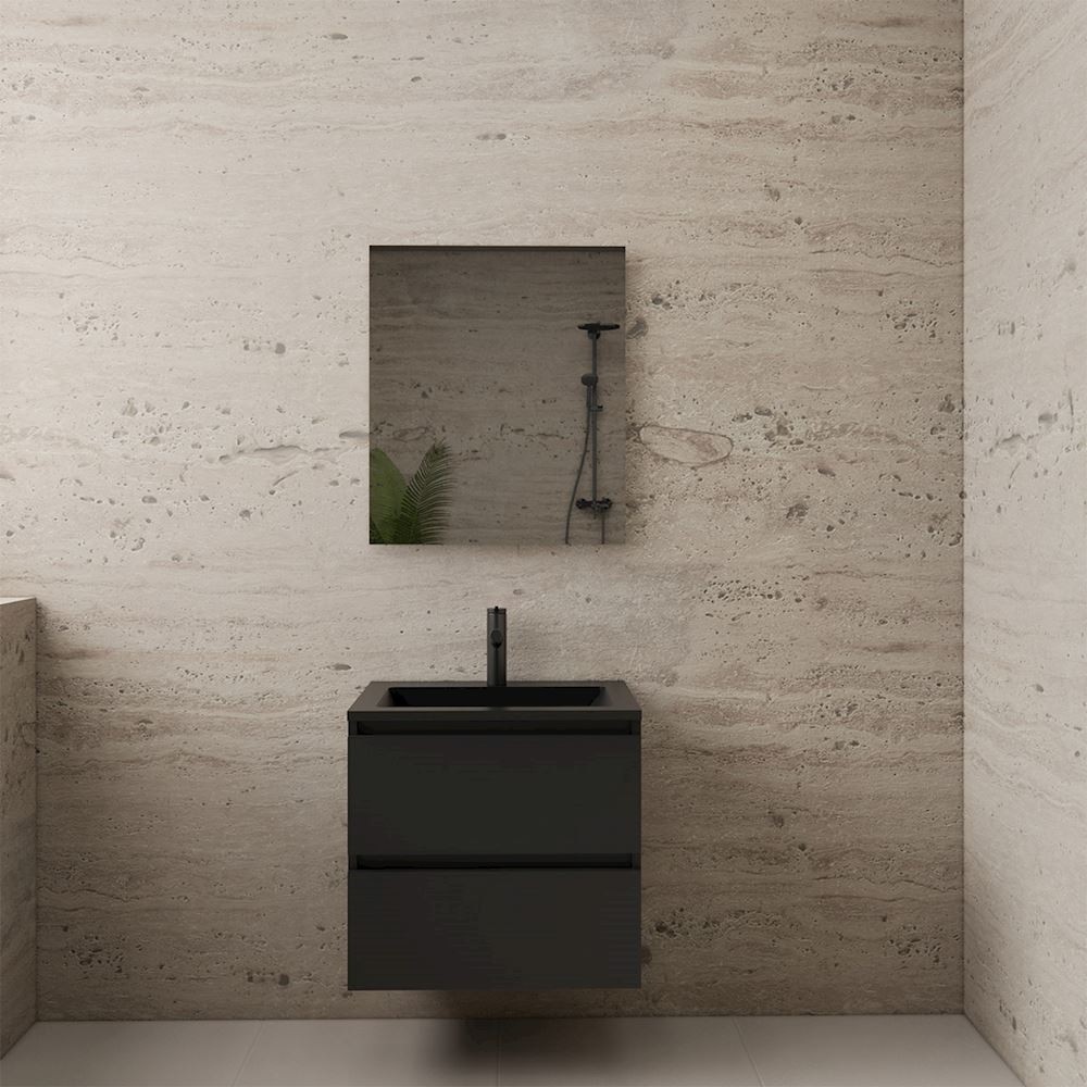 Gliss Design wastafelmeubel 60 cm mat zwart met wastafel mat zwart