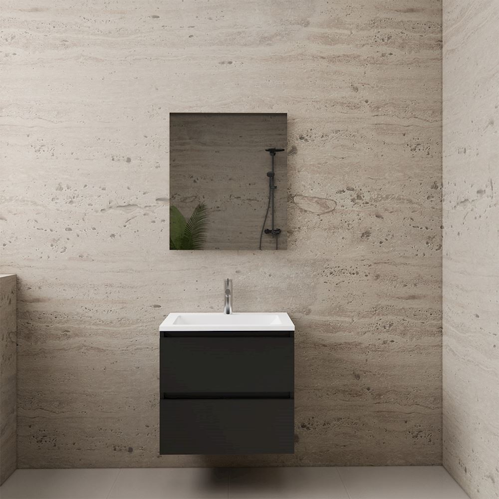 Gliss Design wastafelmeubel 60 cm mat zwart met wastafel glans wit