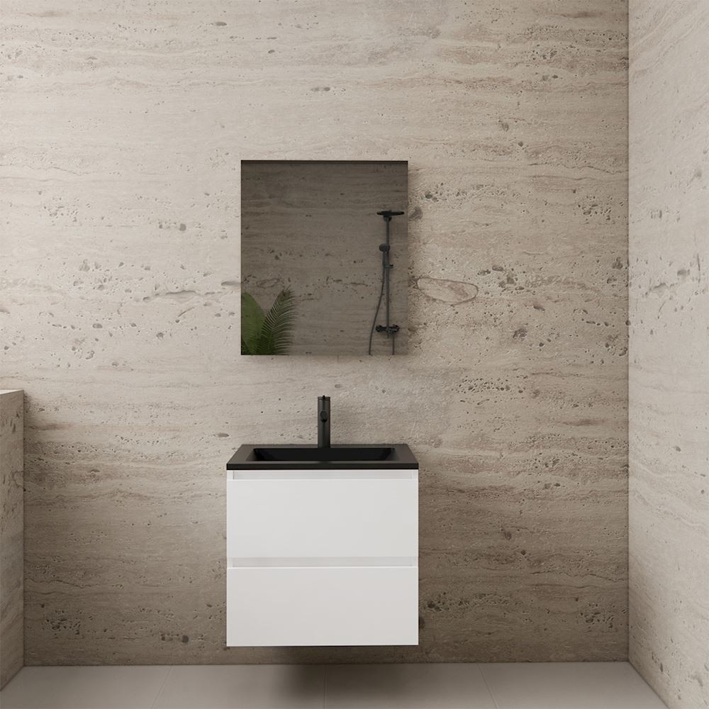 Gliss Design wastafelmeubel 60 cm wit hoogglans met wastafel mat zwart
