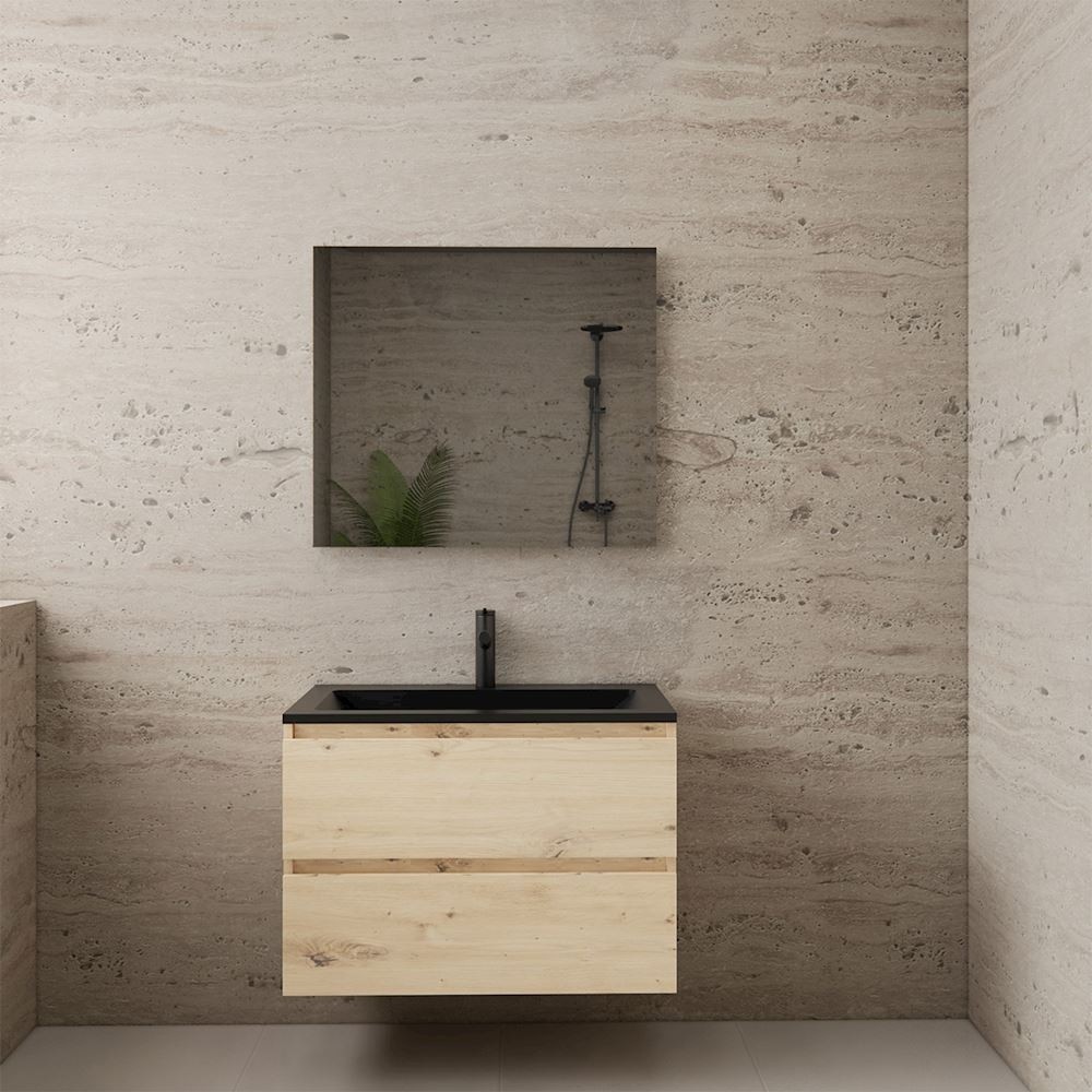 Gliss Design wastafelmeubel 80 cm Artisan Oak met wastafel mat zwart