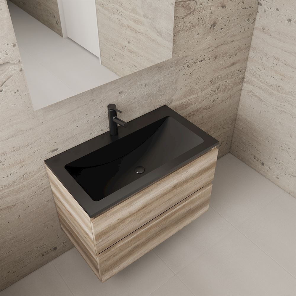 Gliss Design wastafelmeubel 80 cm Artisan Oak met wastafel mat zwart