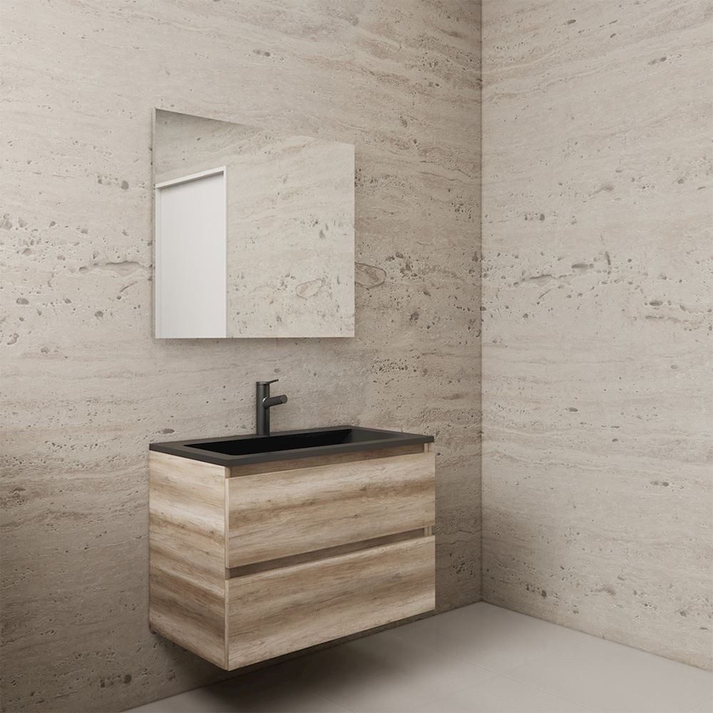 Gliss Design wastafelmeubel 80 cm Artisan Oak met wastafel mat zwart
