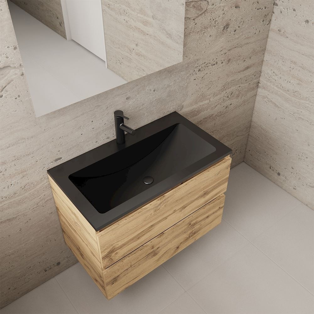 Gliss Design wastafelmeubel 80 cm Canyon Oak met wastafel mat zwart