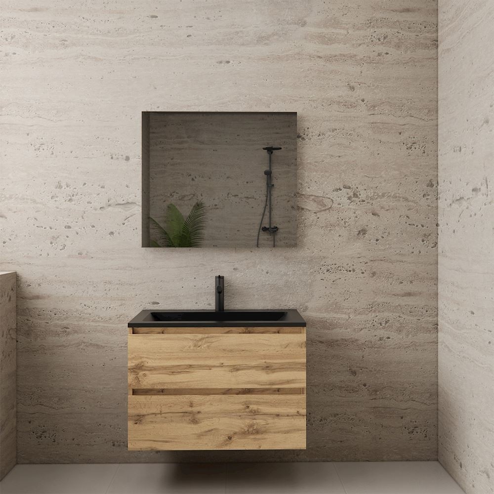 Gliss Design wastafelmeubel 80 cm Dakota Oak met wastafel mat zwart