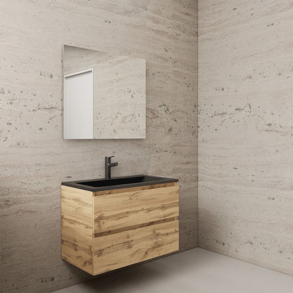 Gliss Design wastafelmeubel 80 cm Canyon Oak met wastafel mat zwart