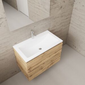 Gliss Design wastafelmeubel 80 cm Canyon Oak met wastafel mat zwart