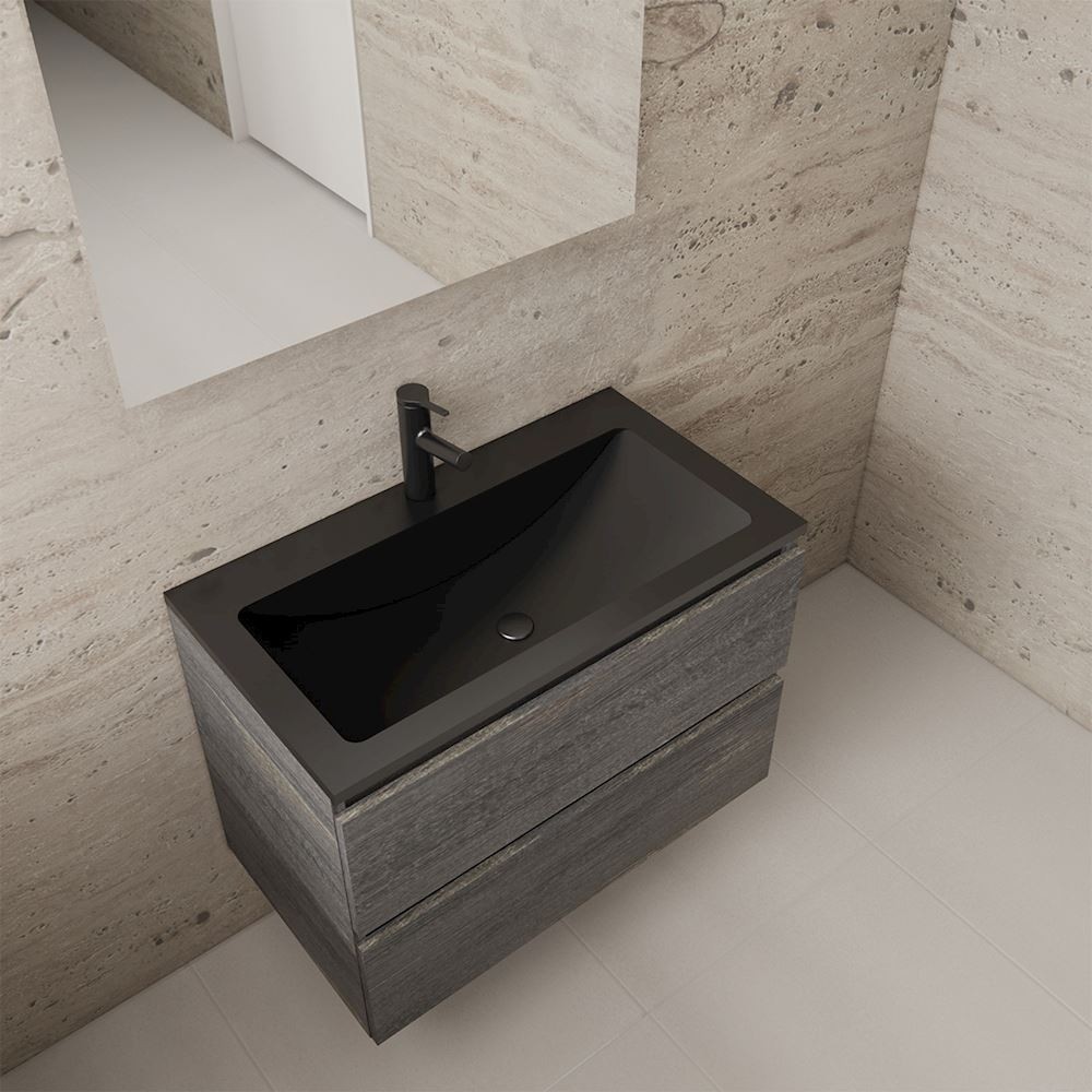 Gliss Design wastafelmeubel 80 cm Dakota Oak met wastafel mat zwart