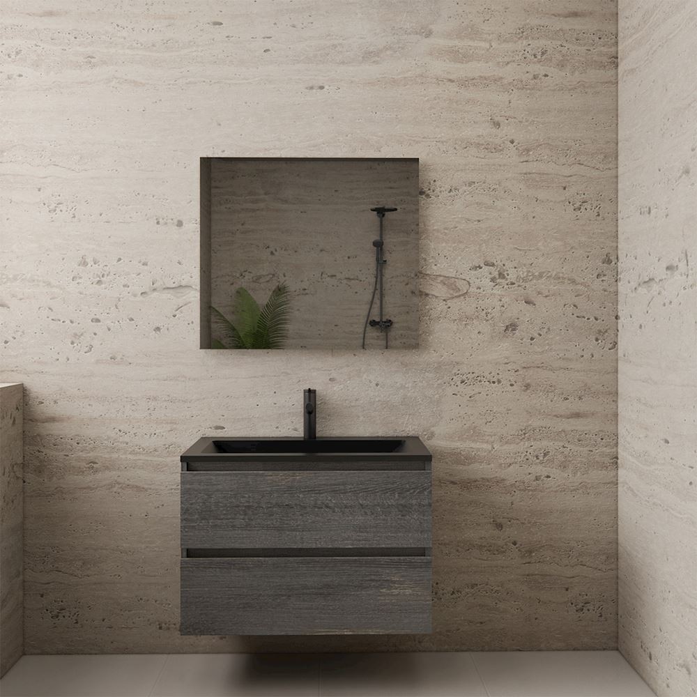 Gliss Design wastafelmeubel 80 cm Freya Oak met wastafel mat zwart