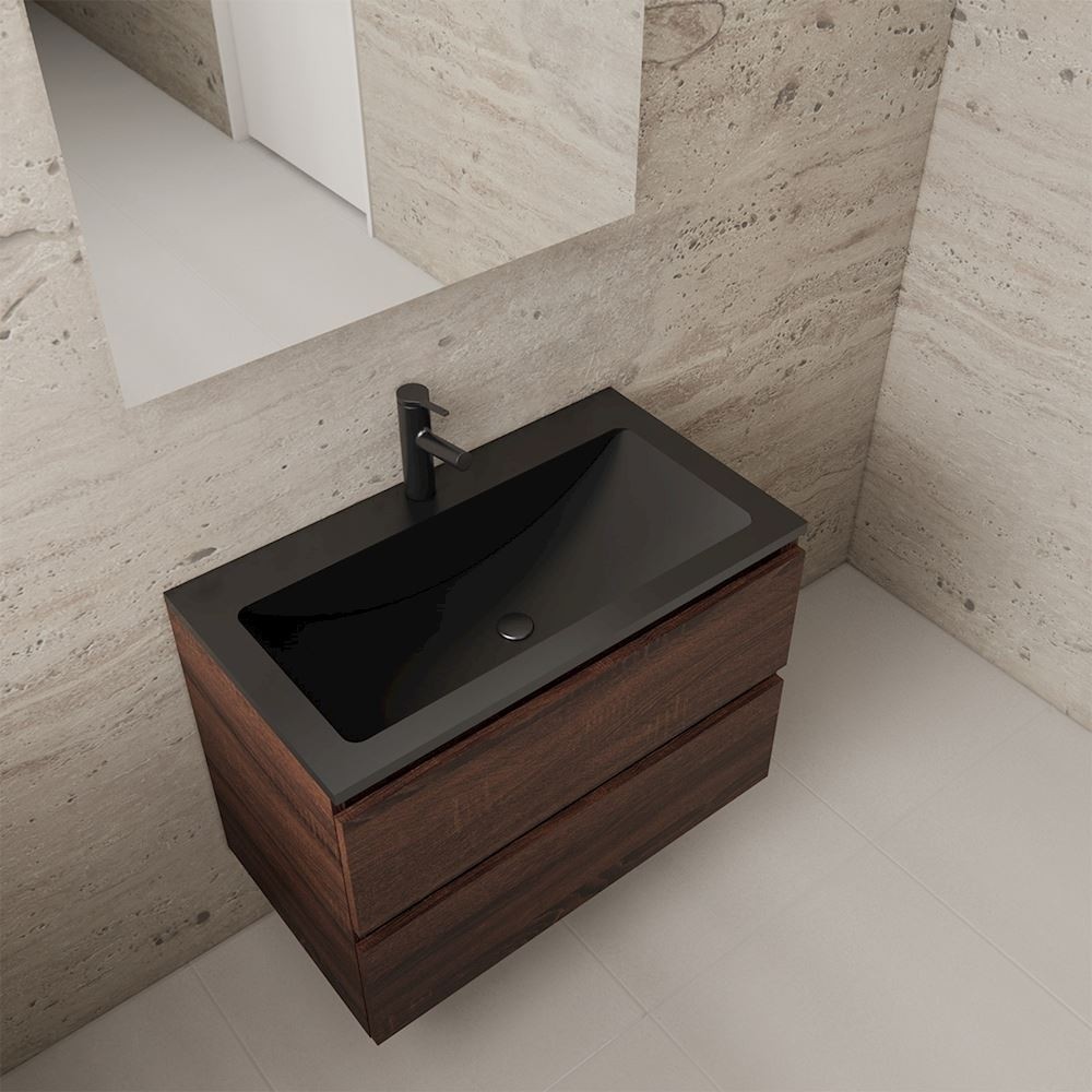 Gliss Design wastafelmeubel 80 cm Freya Oak met wastafel mat zwart