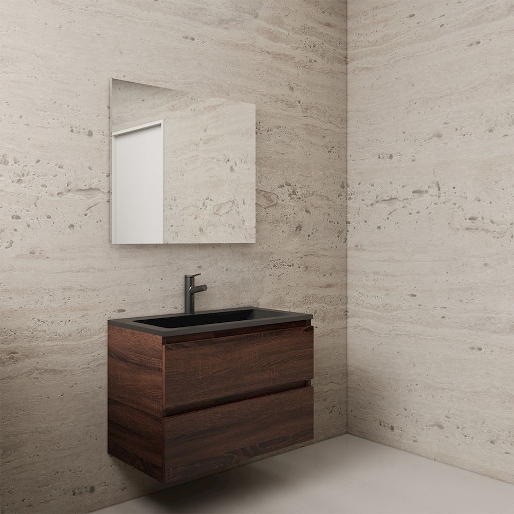 Gliss Design wastafelmeubel 80 cm Freya Oak met wastafel mat zwart