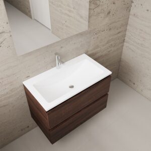 Gliss Design wastafelmeubel 80 cm Freya Oak met wastafel mat zwart