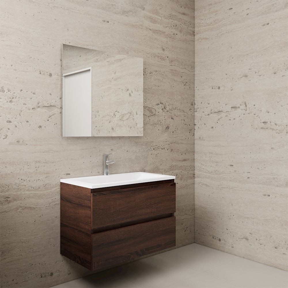 Gliss Design wastafelmeubel 80 cm Freya Oak met wastafel mat zwart