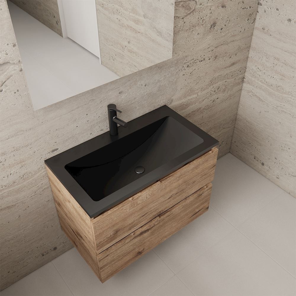 Gliss Design wastafelmeubel 80 cm Freya Oak met wastafel mat zwart
