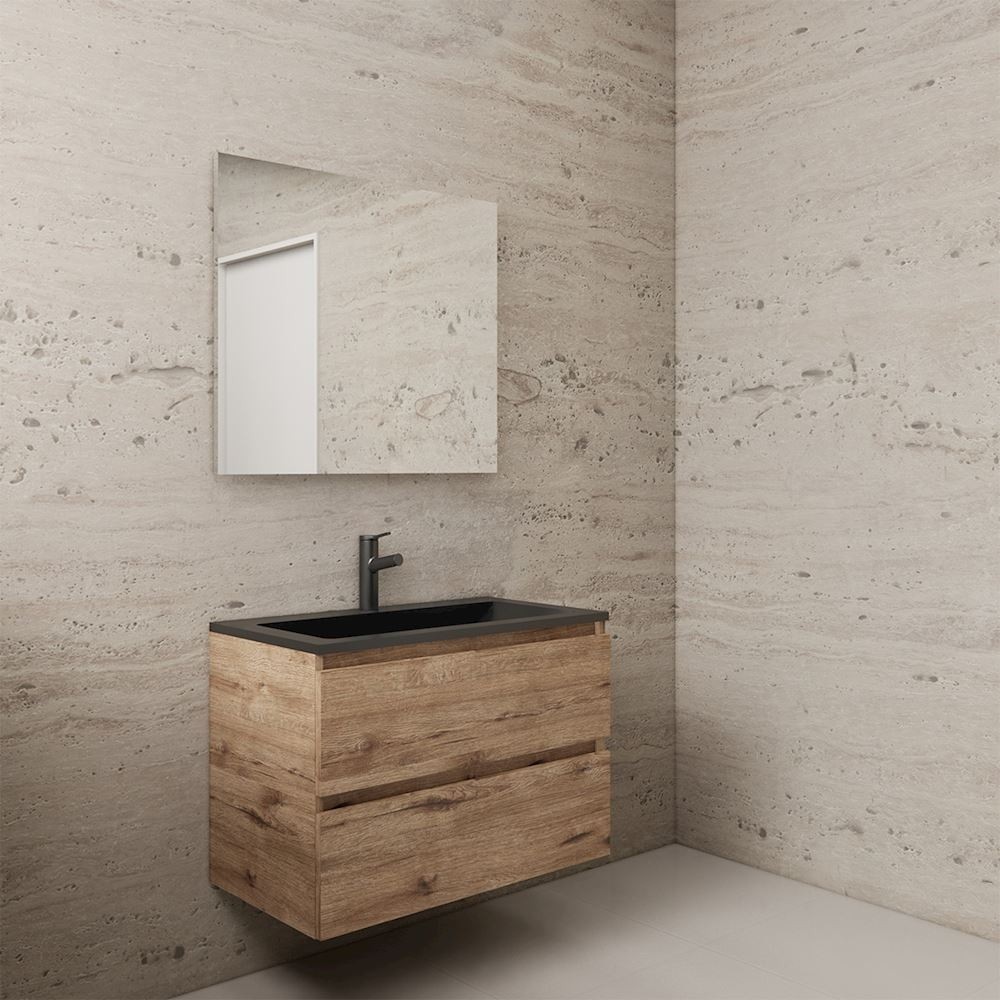 Gliss Design wastafelmeubel 80 cm Freya Oak met wastafel mat zwart