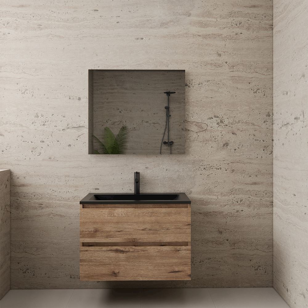 Gliss Design wastafelmeubel 80 cm Wellington Oak met wastafel mat zwart