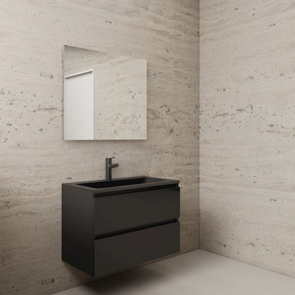 Gliss Design wastafelmeubel 80 cm mat zwart met wastafel mat zwart
