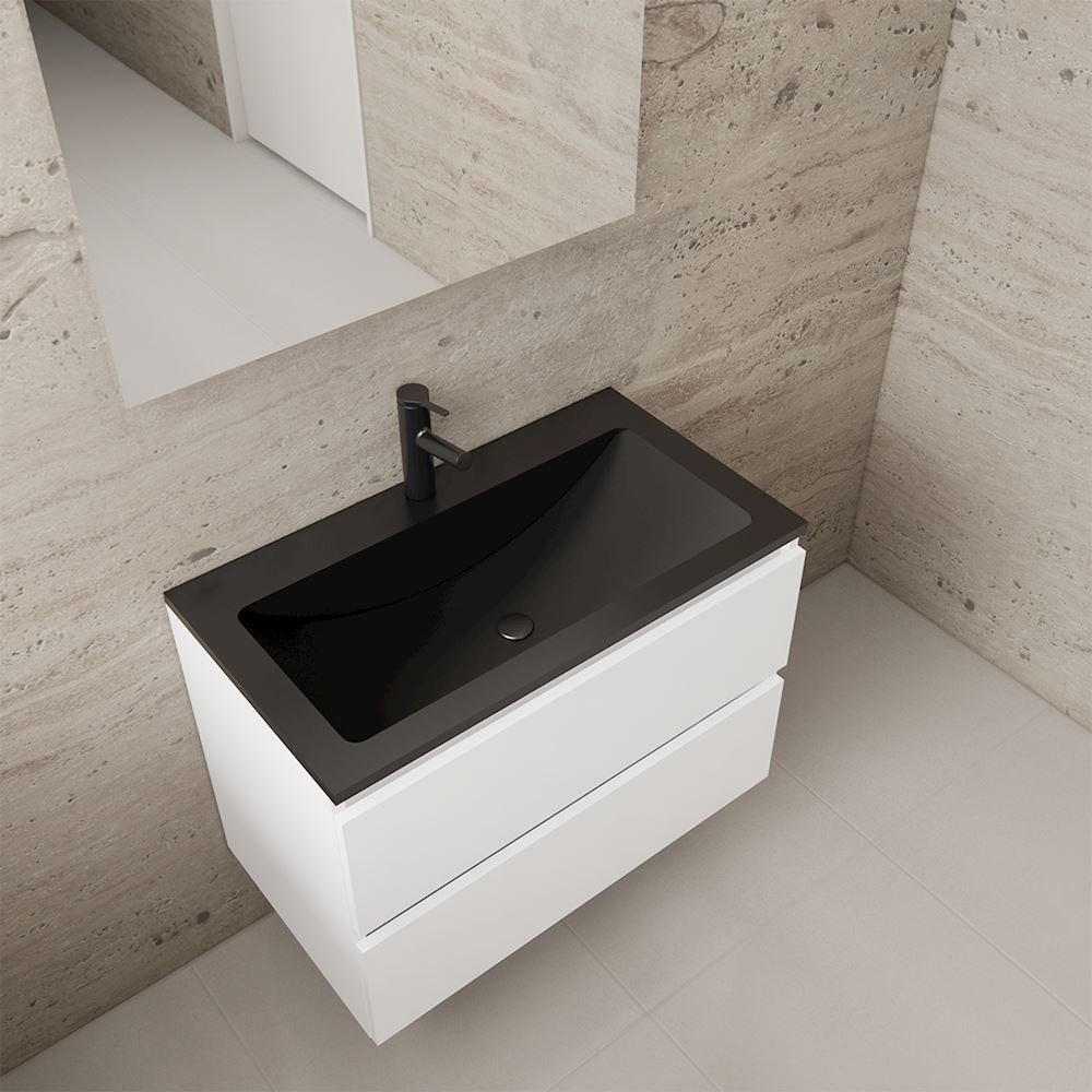 Gliss Design wastafelmeubel 80 cm wit hoogglans met wastafel mat zwart (1)