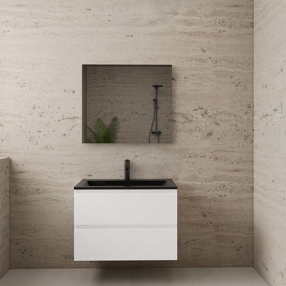 Gliss Design wastafelmeubel 80 cm wit hoogglans met wastafel mat zwart