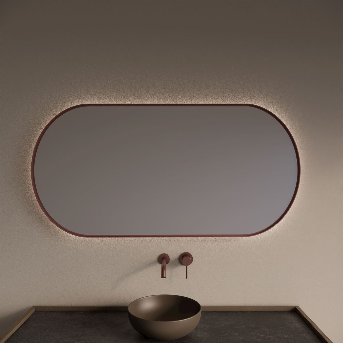 Gliss Design Aura badkamer spiegel koper rosé 140x70 cm