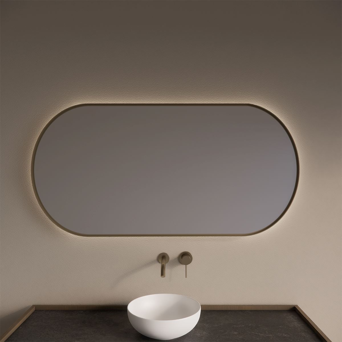 Gliss Design Aura badkamer spiegel mat goud 100x70 cm