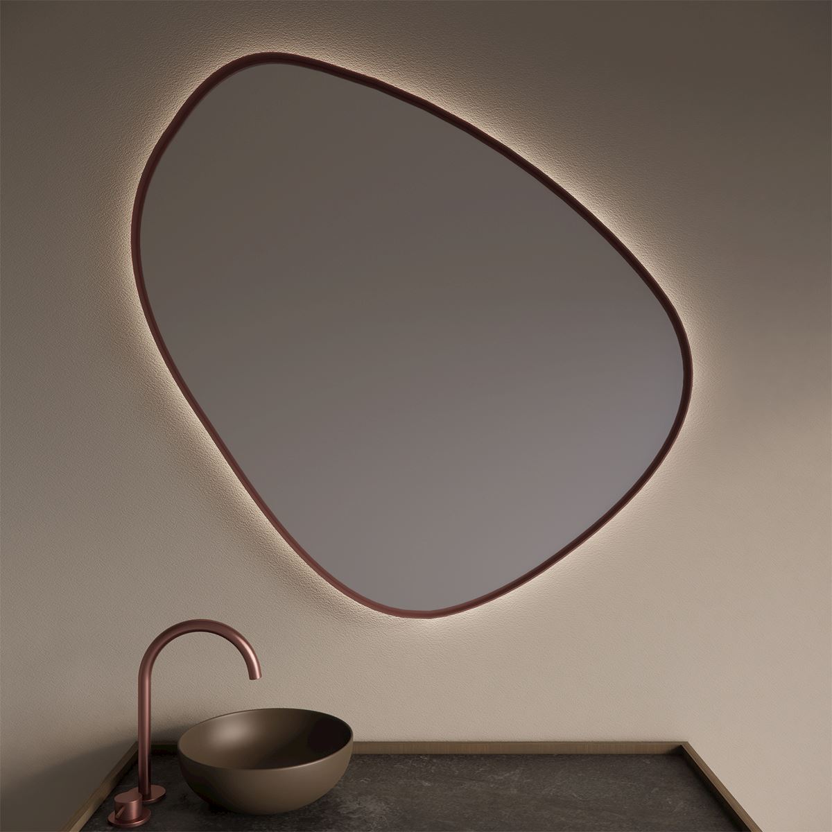 Gliss Design Fenix badkamer spiegel koper rosé 140 cm