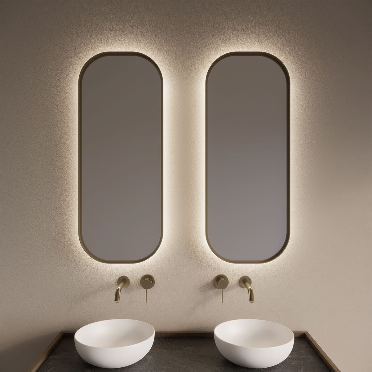 Gliss Design Plato badkamer spiegel mat goud 50x100 cm