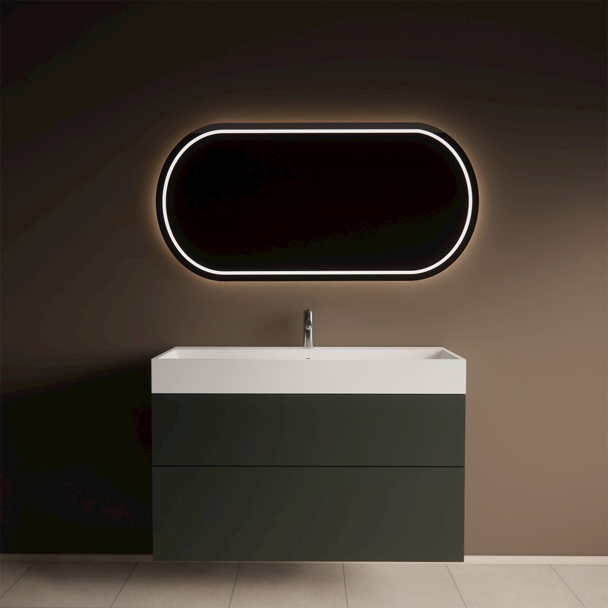 Gliss Design Puro wastafelmeubel 60 cm push-pull Diep Groen wastafel mat wit