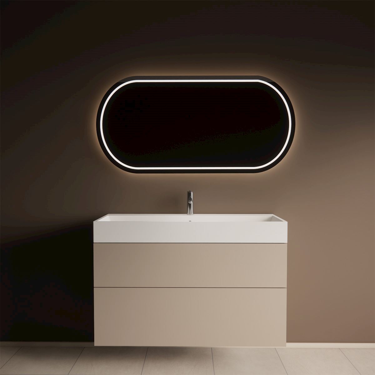 Gliss Design Puro wastafelmeubel 60 cm push-pull Truffel Beige wastafel mat wit