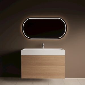Gliss Design Puro wastafelmeubel 60 cm push-pull Warm Eiken wastafel mat wit