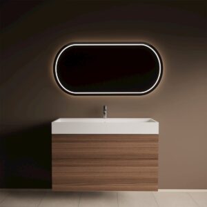 Gliss Design Puro wastafelmeubel 60 cm push-pull Warm Walnoot wastafel mat wit