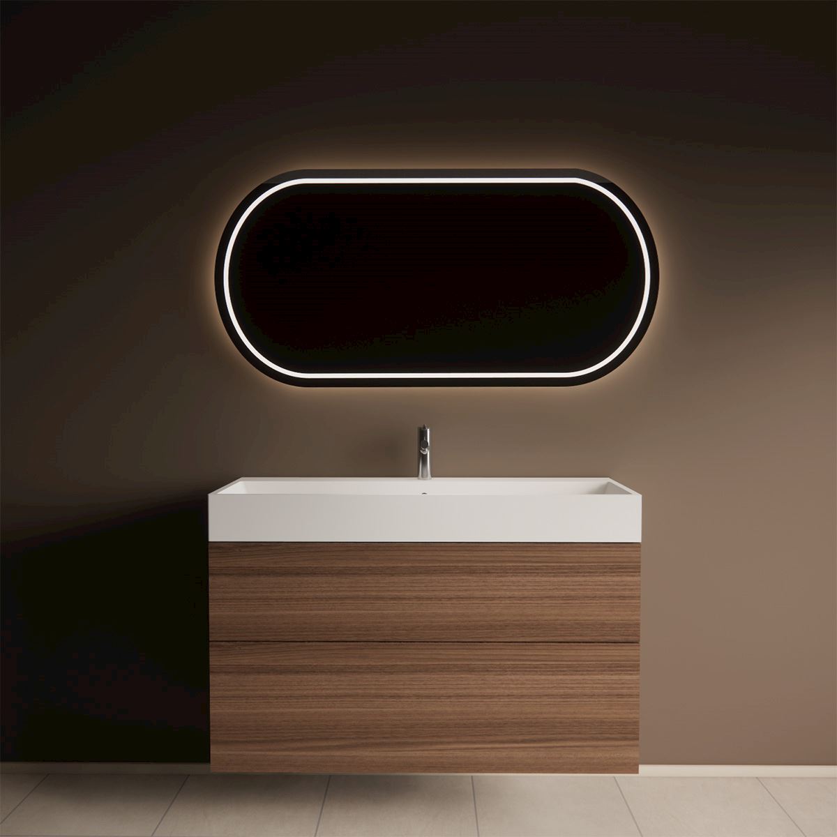 Gliss Design Puro wastafelmeubel 60 cm push-pull Warm Walnoot wastafel mat wit