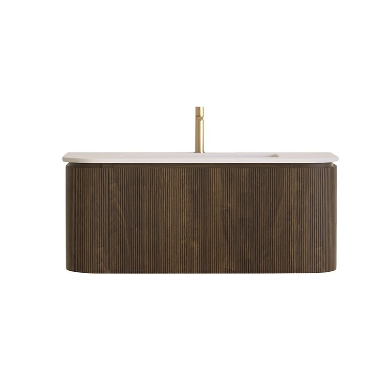 Sanisense Villena rond wastafelmeubel 100 cm donker eiken gefineerd met wastafel keramiek