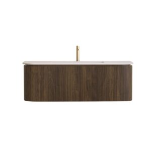 Sanisense Villena rond wastafelmeubel 120 cm donker eiken gefineerd met wastafel keramiek