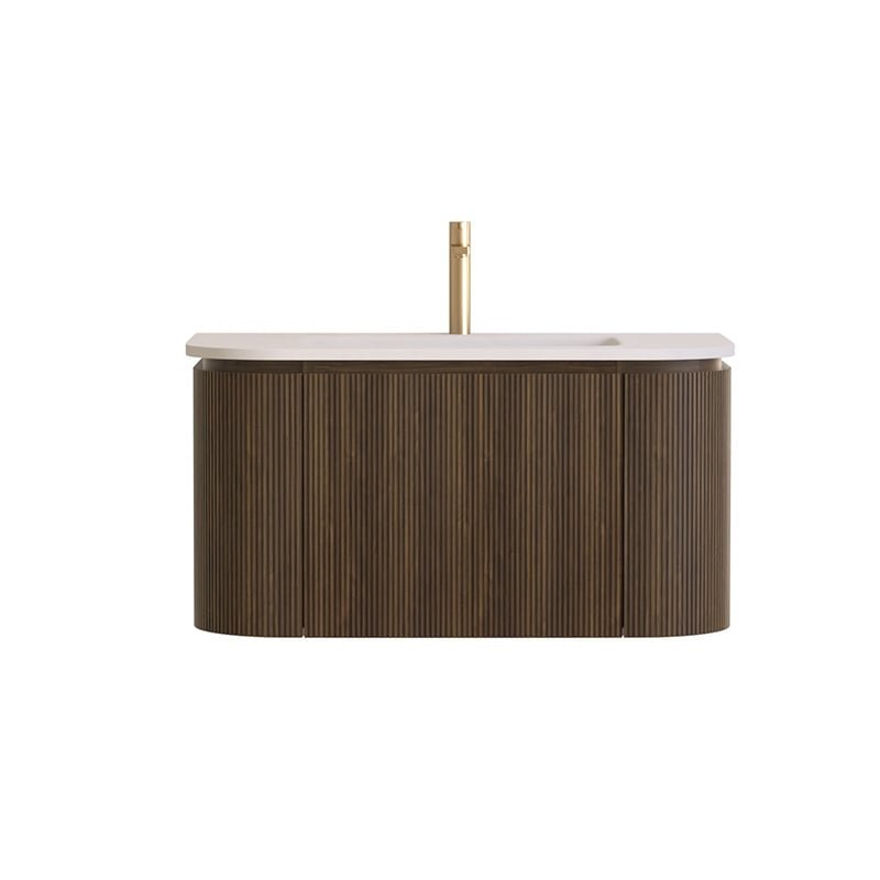 Sanisense Villena rond wastafelmeubel 80 cm donker eiken gefineerd met wastafel keramiek