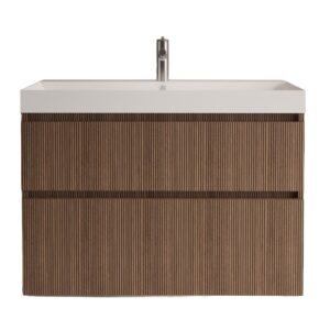 Gliss Design Puro wastafelmeubel 100 cm greeploos Donker Relief Eiken wastafel mat wit