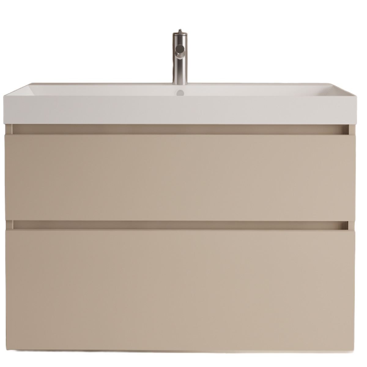 Gliss Design Puro wastafelmeubel 100 cm greeploos Truffel Beige wastafel glans wit
