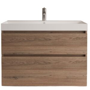 Gliss Design Puro wastafelmeubel 100 cm greeploos Truffel Eiken wastafel mat wit