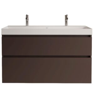 Gliss Design Puro wastafelmeubel 120 cm greeploos Sepia Bruin wastafel mat wit