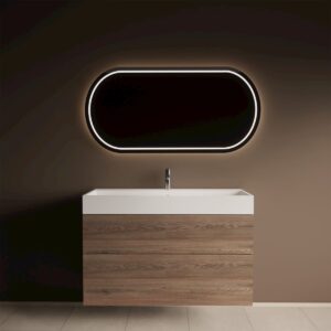 Gliss Design Puro wastafelmeubel 100 cm push-pull Truffel Eiken wastafel mat wit