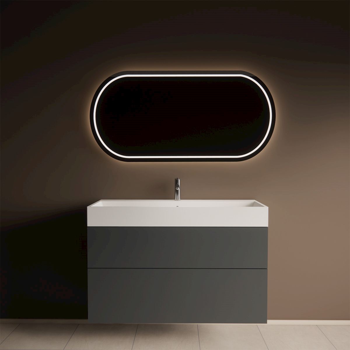 Gliss Design Puro wastafelmeubel 120 cm push-pull Grafiet Grijs wastafel mat wit