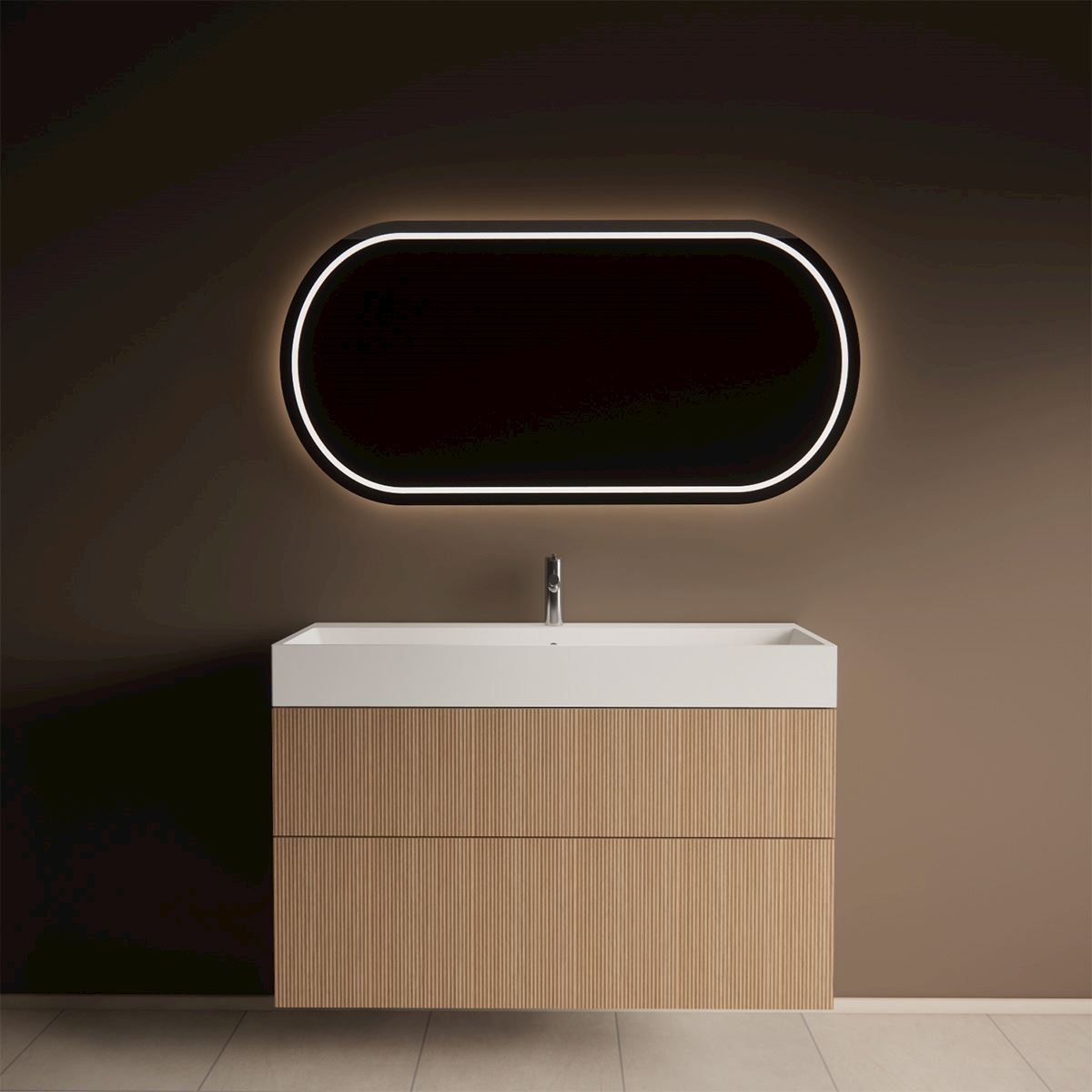 Gliss Design Puro wastafelmeubel 120 cm push-pull Licht Relief Eiken wastafel mat wit