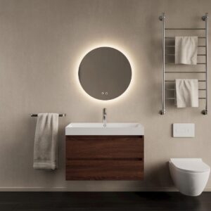 Gliss Design Milan wastafelmeubel 60 cm greeploos Choco Eiken wastafel mat wit
