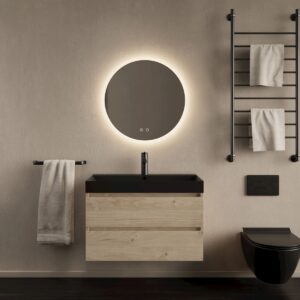 Gliss Design Milan wastafelmeubel 60 cm greeploos Kastanje wastafel mat zwart