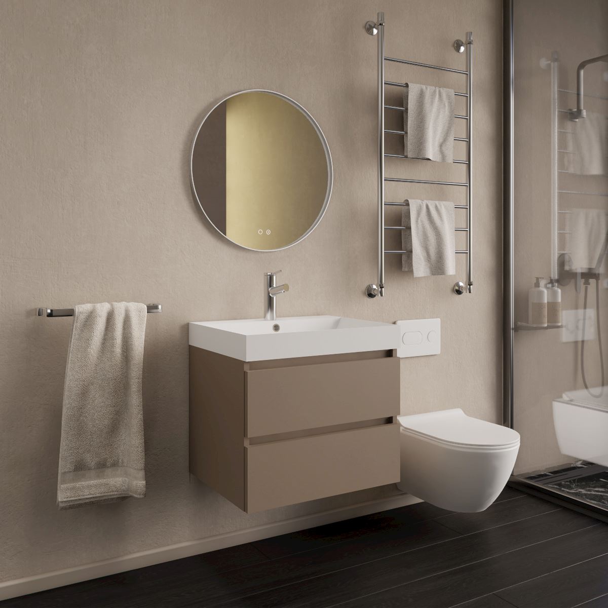 Gliss Design Milan wastafelmeubel 60 cm greeploos Latte wastafel mat wit