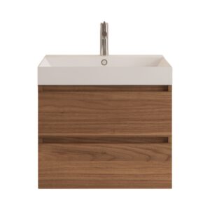 Gliss Design Milan wastafelmeubel 60 cm greeploos Walnoot wastafel mat wit