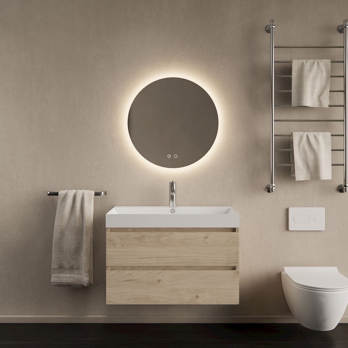 Gliss Design Milan wastafelmeubel 80 cm greeploos Kastanje wastafel glans wit
