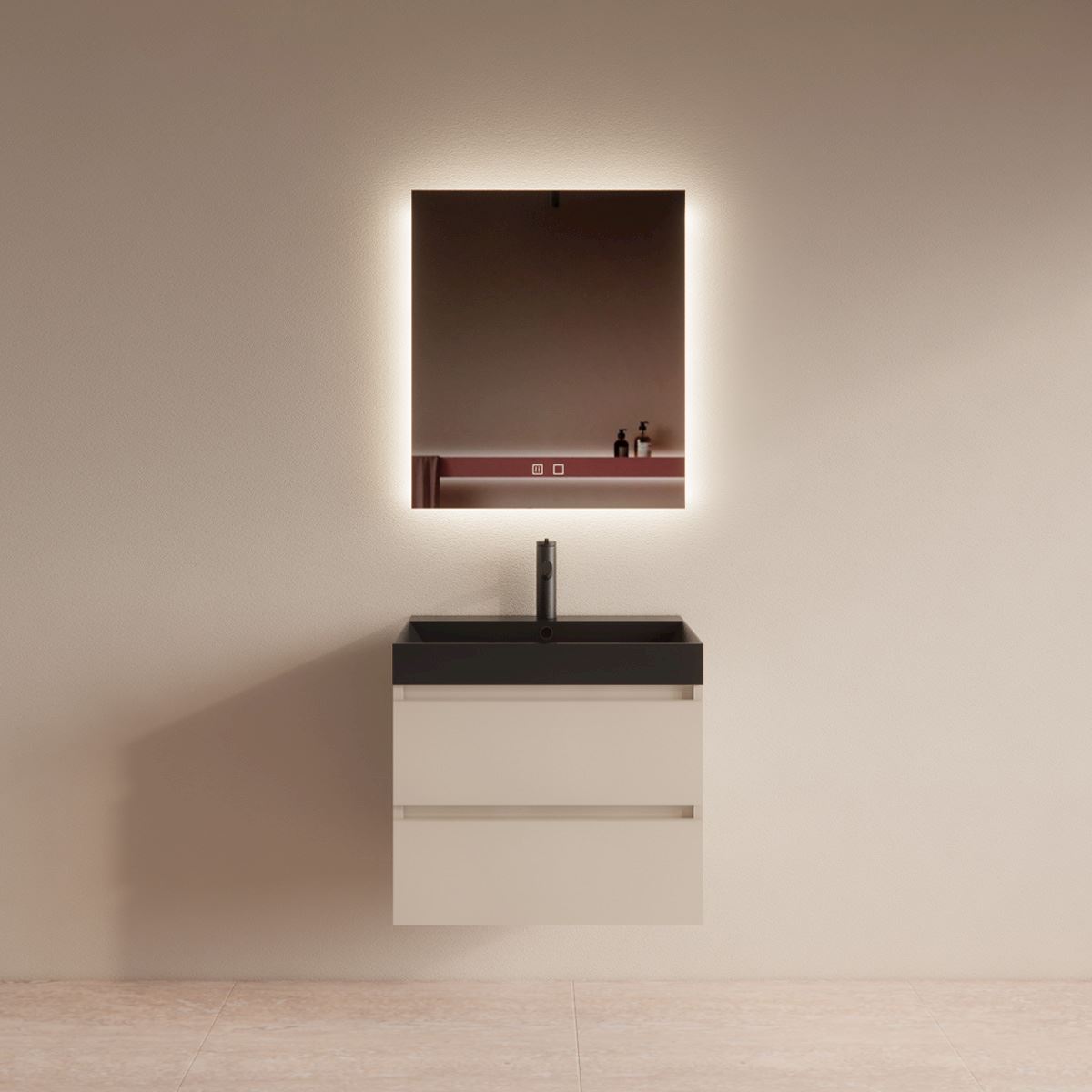 Gliss Design Milan wastafelmeubel 80 cm greeploos Kasjmier wastafel mat zwart